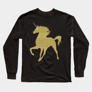 Gold Faux Glitter Magical Unicorn Long Sleeve T-Shirt